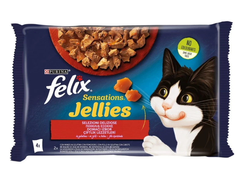 FELIX Sensations Jellies Πολυσυσκευασία με Βοδινό και Κοτόπουλο 4x85g