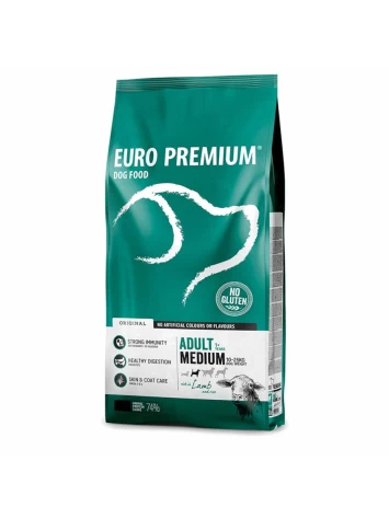 Euro Premium 12kg Ξηρά Τροφή χωρίς Γλουτένη για Ενήλικους Σκύλους Μεσαίων Φυλών με Αρνί και Ρύζι