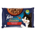 FELIX Sensations Sauces Πολυσυσκευασία με Γαλοπούλα με γεύση Μπέικον και με Βοδινό με Ντομάτα 4x85g